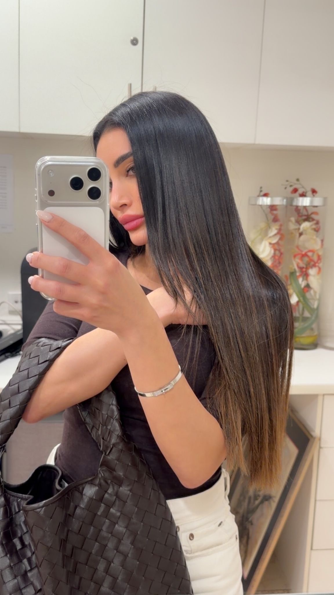 Sleek brunette hair by MM Hair Alchemy